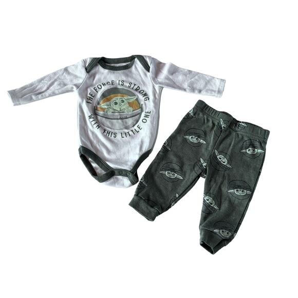 Star Wars Outfit Boys 3-6 Months Green White Yoda Grogu Bodysuit Pants - Picture 1 of 6
